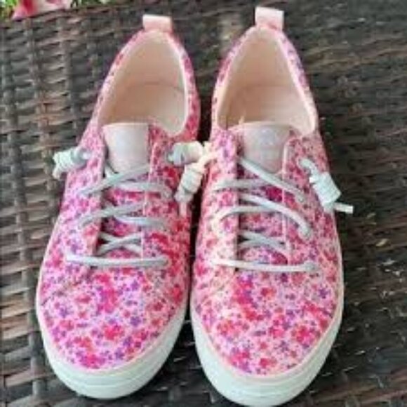 Sperry Shoes - Speery Pink and White Canvas Sneakers with Floral Design